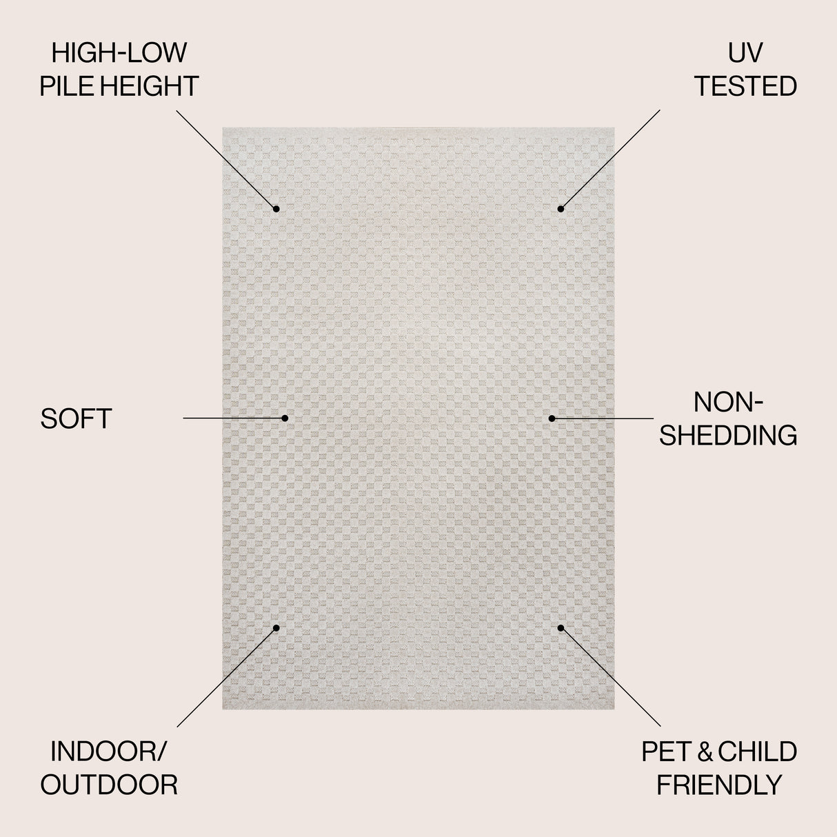 Finn High-Low Modern Minimalist Checkered Monotone Indoor/Outdoor Area Rug