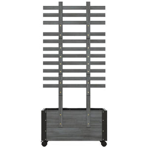 Modern Farmhouse Grey Wood Raised Garden Bed Planter on Wheels with Trellis