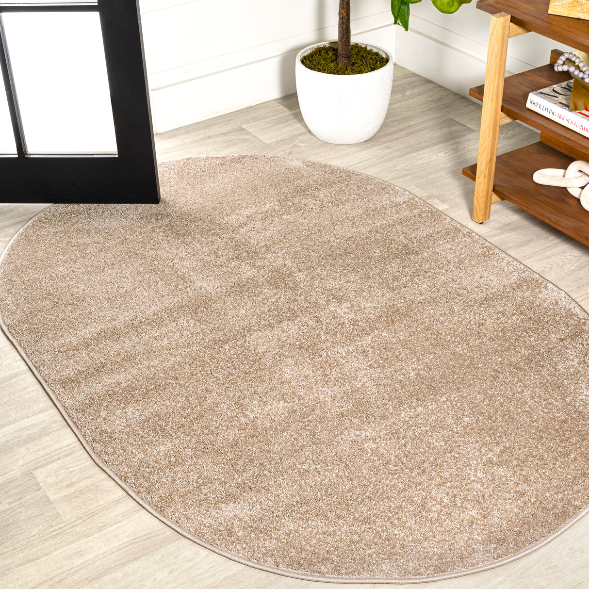 Haze Solid Sleek Low-Pile Oval Area Rug