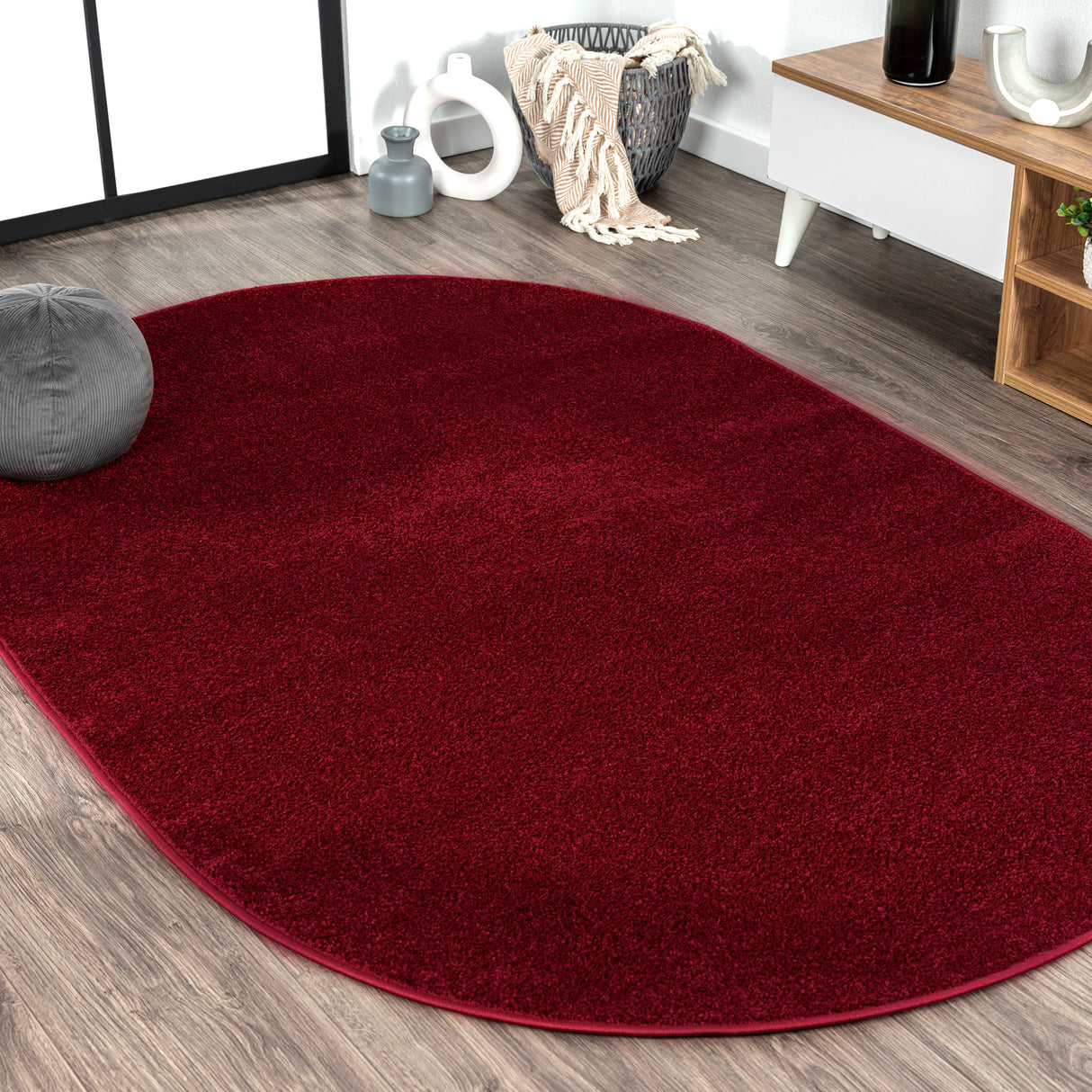 Haze Solid Unique Low-Pile Oval Area Rug