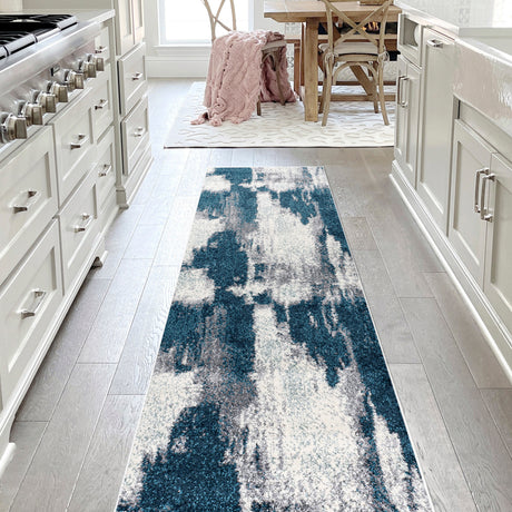 Zoe Contemporary Bohemian Abstract Marble Runner Rug