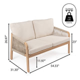 Arwen modern bohemian roped acacia wood outdoor loveseat with cushions