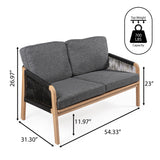 Arwen modern bohemian roped acacia wood outdoor loveseat with cushions