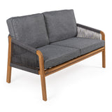 Arwen modern bohemian roped acacia wood outdoor loveseat with cushions