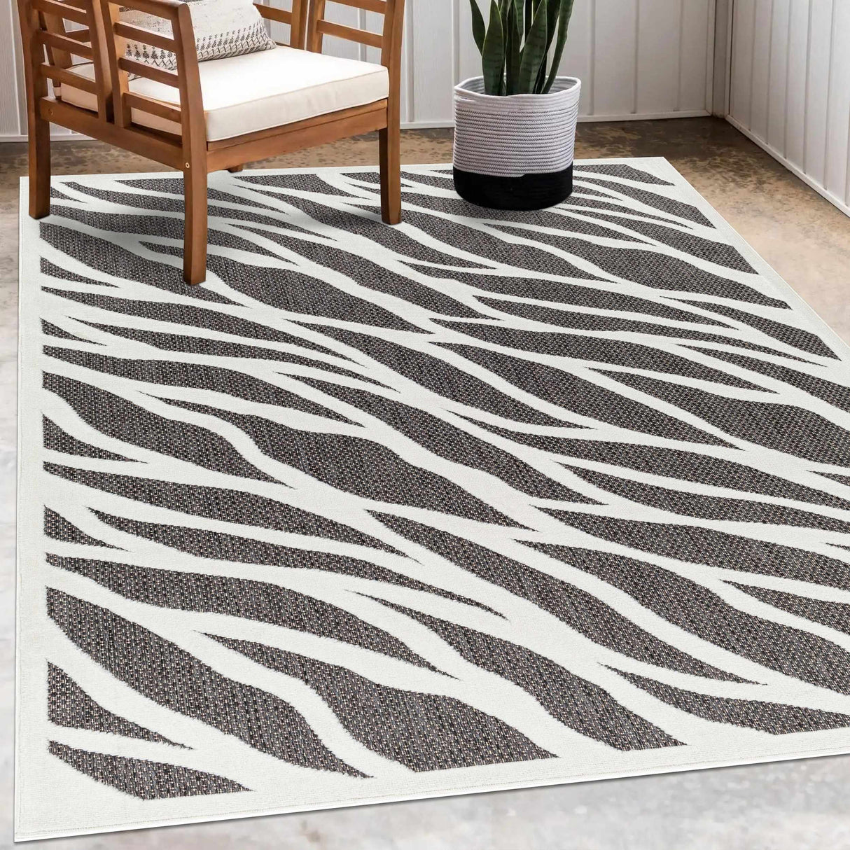 Astra Zebra Print Black Outdoor Rug - Clearance