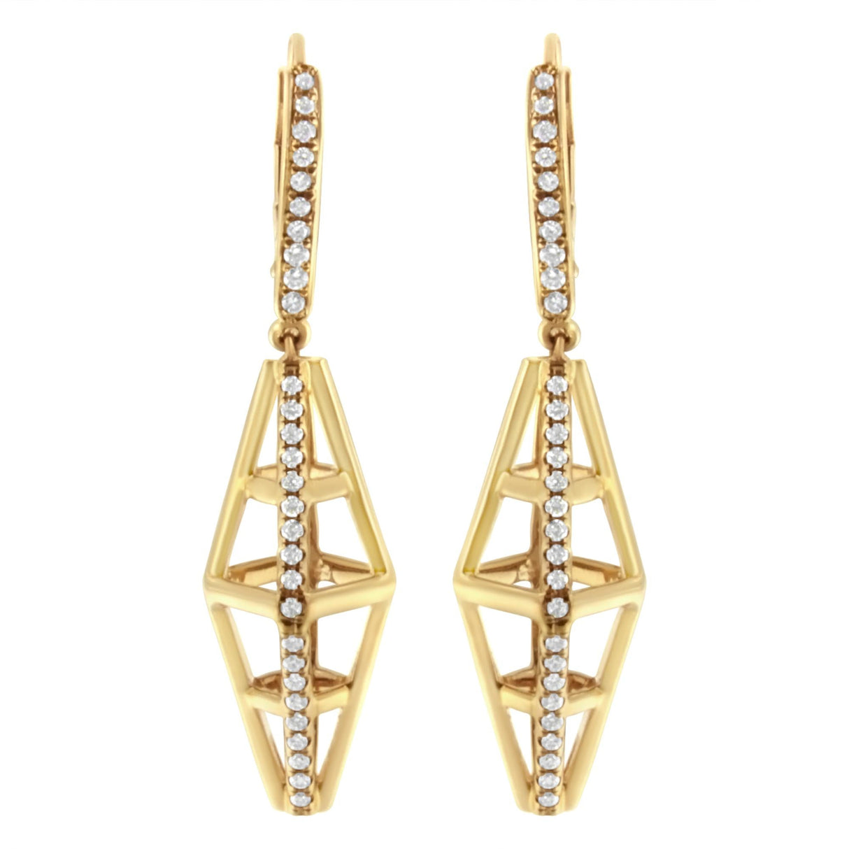 14K Yellow Gold 5/8 Cttw Diamond Geometrical Pillar Drop and Dangle Earrings (G-H Color, SI1-SI2 Clarity)