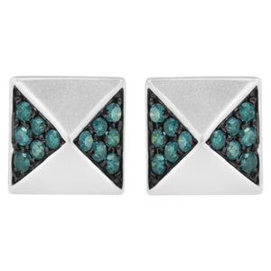 14K White Gold 1/4 Cttw Treated Blue Diamond Pyramid Stud Earring (Blue Color, SI1-SI2 Clarity)