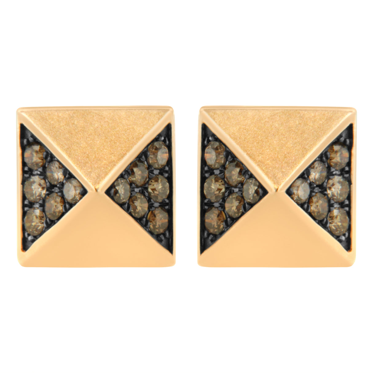 14K Rose Gold 1/4 Cttw Brown Diamond Pyramid Stud Earring (Brown Color, SI1-SI2 Clarity)