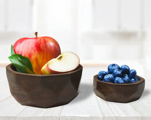 Acacia Wood Serving Bowls | Calabash Bowl Set of 2 |  Hand-Carved Decorative Wooden Bowls