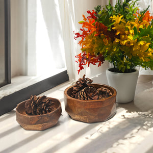 Acacia Wood Serving Bowls | Calabash Bowl Set of 2 |  Hand-Carved Decorative Wooden Bowls