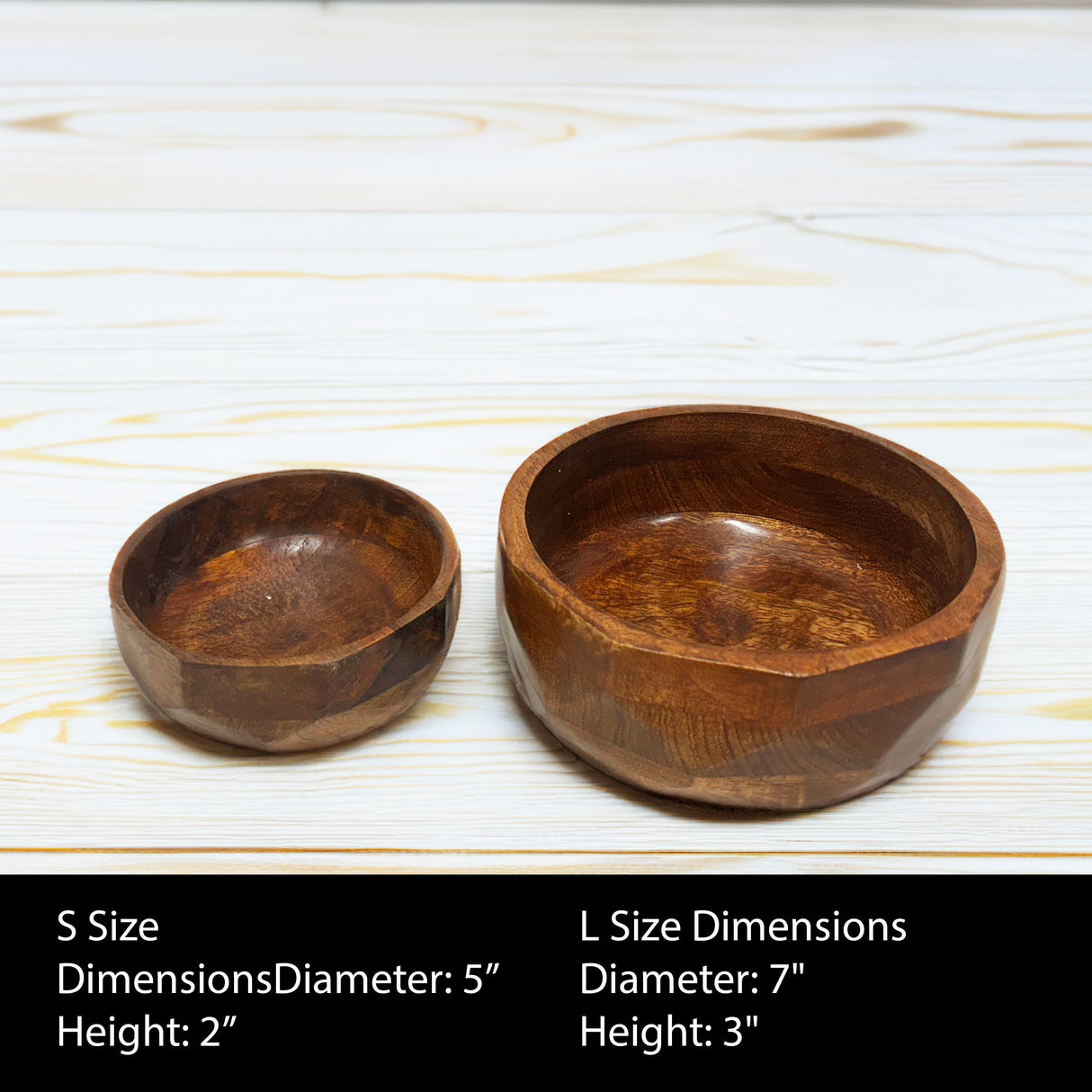 Acacia Wood Serving Bowls | Calabash Bowl Set of 2 |  Hand-Carved Decorative Wooden Bowls