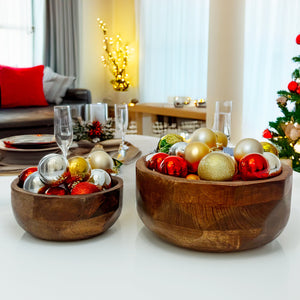 Acacia Wood Serving Bowls | Calabash Bowl Set of 2 |  Hand-Carved Decorative Wooden Bowls