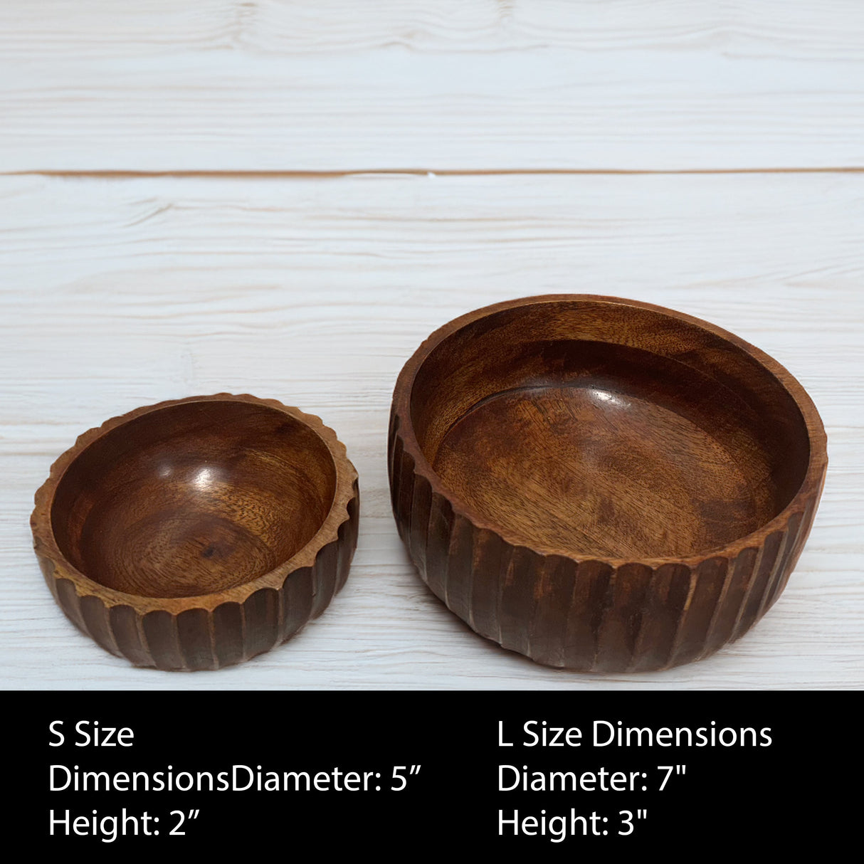 Calabash Bowl Set of 2 | Acacia Wood Serving Bowls | Hand-Carved Decorative Wooden Bowls