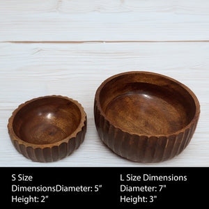 Calabash Bowl Set of 2 | Acacia Wood Serving Bowls | Hand-Carved Decorative Wooden Bowls
