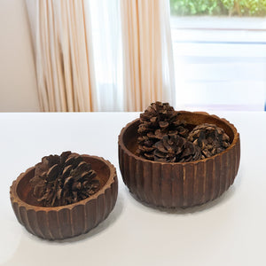 Calabash Bowl Set of 2 | Acacia Wood Serving Bowls | Hand-Carved Decorative Wooden Bowls