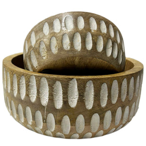 Hand-Carved Decorative Wooden Bowls | Calabash Bowl Set of 2 | Acacia Wood Serving Bowls |