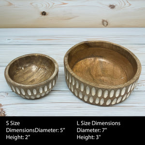 Hand-Carved Decorative Wooden Bowls | Calabash Bowl Set of 2 | Acacia Wood Serving Bowls |