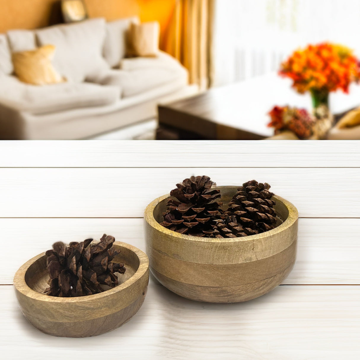 Calabash Bowl Set of 2  | Hand-Carved Decorative Wooden Bowls | Acacia Wood Serving Bowls