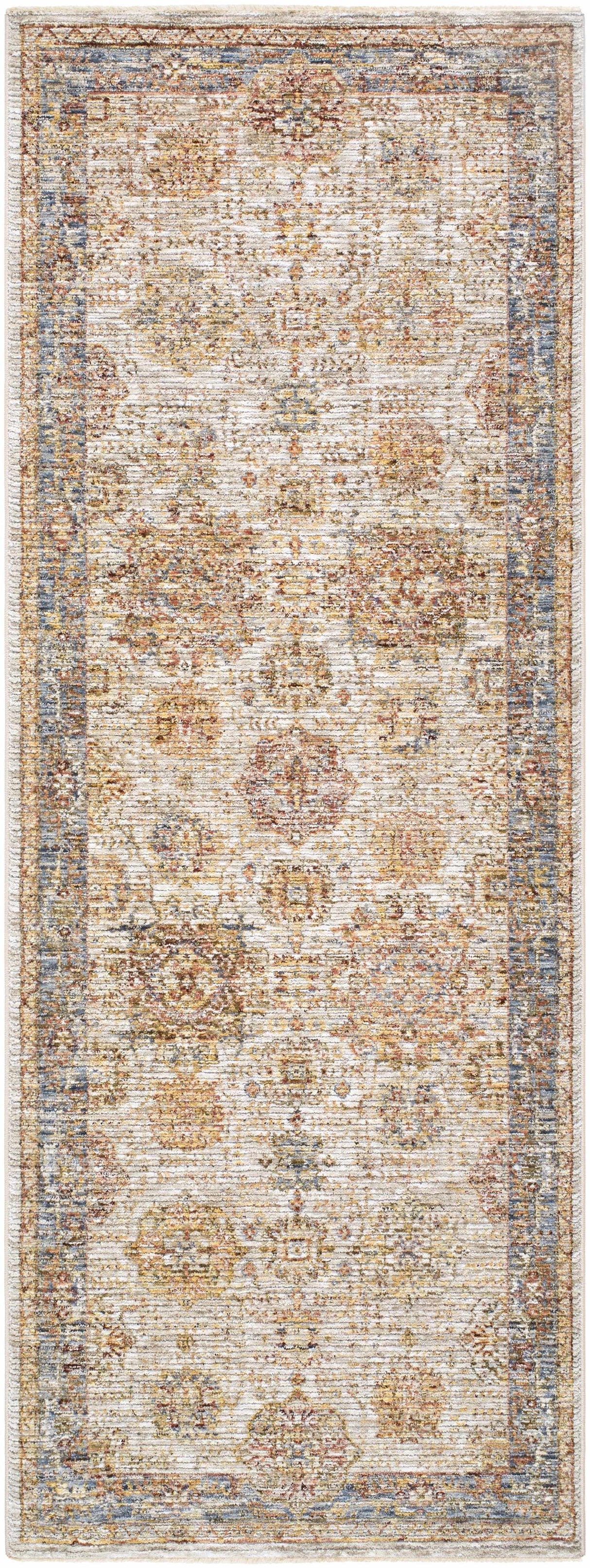 Ange Tan & Blue Rich Textured Traditional Rug