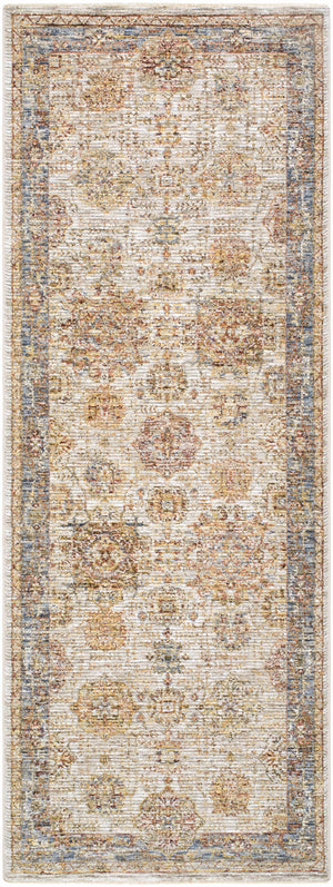 Ange Tan & Blue Rich Textured Traditional Rug