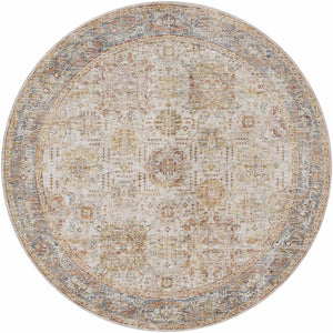 Ange Tan & Blue Rich Textured Traditional Rug