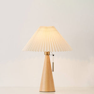 Japanese Minimalist Wooden Table Lamp Pleated Shade LED Indoor Lighting