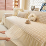 Grid Textured Sofa Cover with Sheer Ruffle Skirt, Pet-Friendly Sofa Throw Slipcover