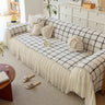 Grid Sofa Cover with Ruffle Skirt – Soft, Decorative, Full-Cover Couch Protector