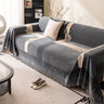 Jacquard Floral Band Sofa Cover with Tassels, Thick Textured Couch Throw Blanket