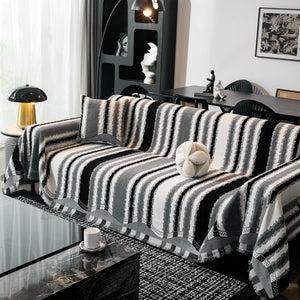 Striped Chenille Sofa Throw Covers, Boho Style Cozy Couch Protector Blanket