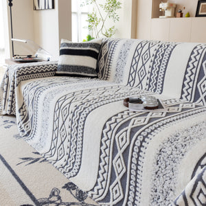 Bohemian Tufted Sofa Cover, Plush Sherpa Throw Blanket with 3D Woven Aztec Stripes
