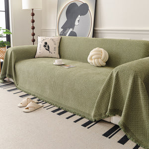 Textured Woven Modern Sofa Cover, Natural Blend Decorative Couch Throw Blanket