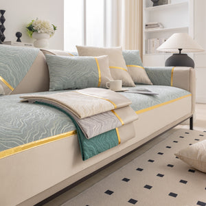 Modular Sofa Cover for Sectionals, Gold Striped Non-Slip Couch Protector