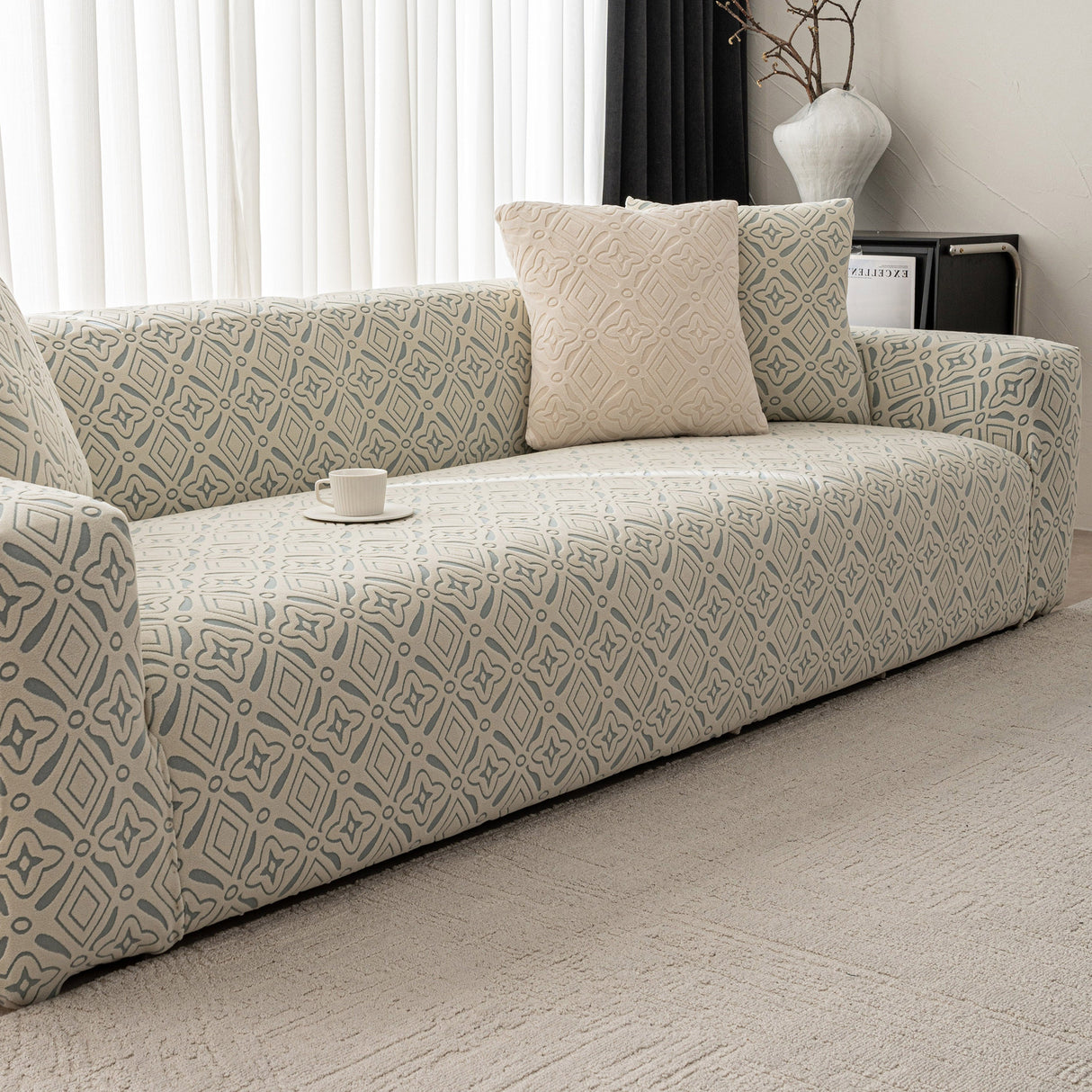 3D Jacquard Geometric Sofa Cover, High Stretch Soft Polar Fleece Slipcover for Couch