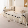 Ruffled Sofa Cover with Bowknot Decor, French Country Style Skirted Couch Slipcover