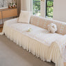 Daisy Striped Sofa Cover with Sheer Ruffle Skirt, Floral Soft Slipcover Blanket
