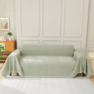 Solid Color Chenille Sofa Throw Blanket, Modern Decor Soft Couch Cover with Fringes