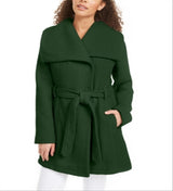 Madden Girl Junior's Asymmetrical Belted Wrap Coat Green Size M