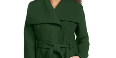 Madden Girl Junior's Asymmetrical Belted Wrap Coat Green Size M