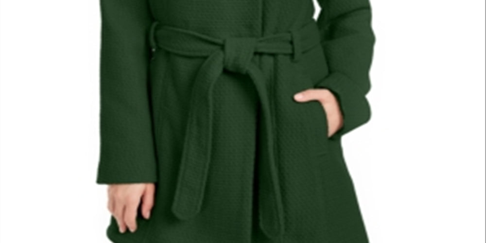 Madden Girl Junior's Asymmetrical Belted Wrap Coat Green Size M