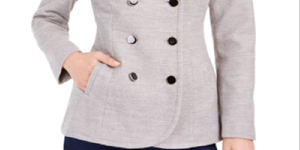 Maison Jules Women's Double Breasted Peacoat Gray Size Large