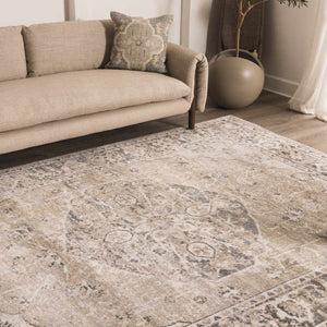 Rudo Beige Flat Pile Washable Rug