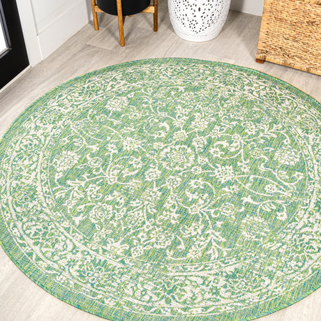 Tela-Bohemian-Textured-Weave-Floral-Indoor/Outdoor-Round-Area-Rug-Area-Rugs