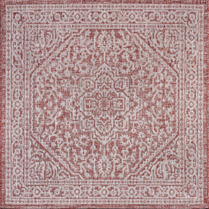 Sinjuri Medallion Textured Indoor/Outdoor Square Area Rug