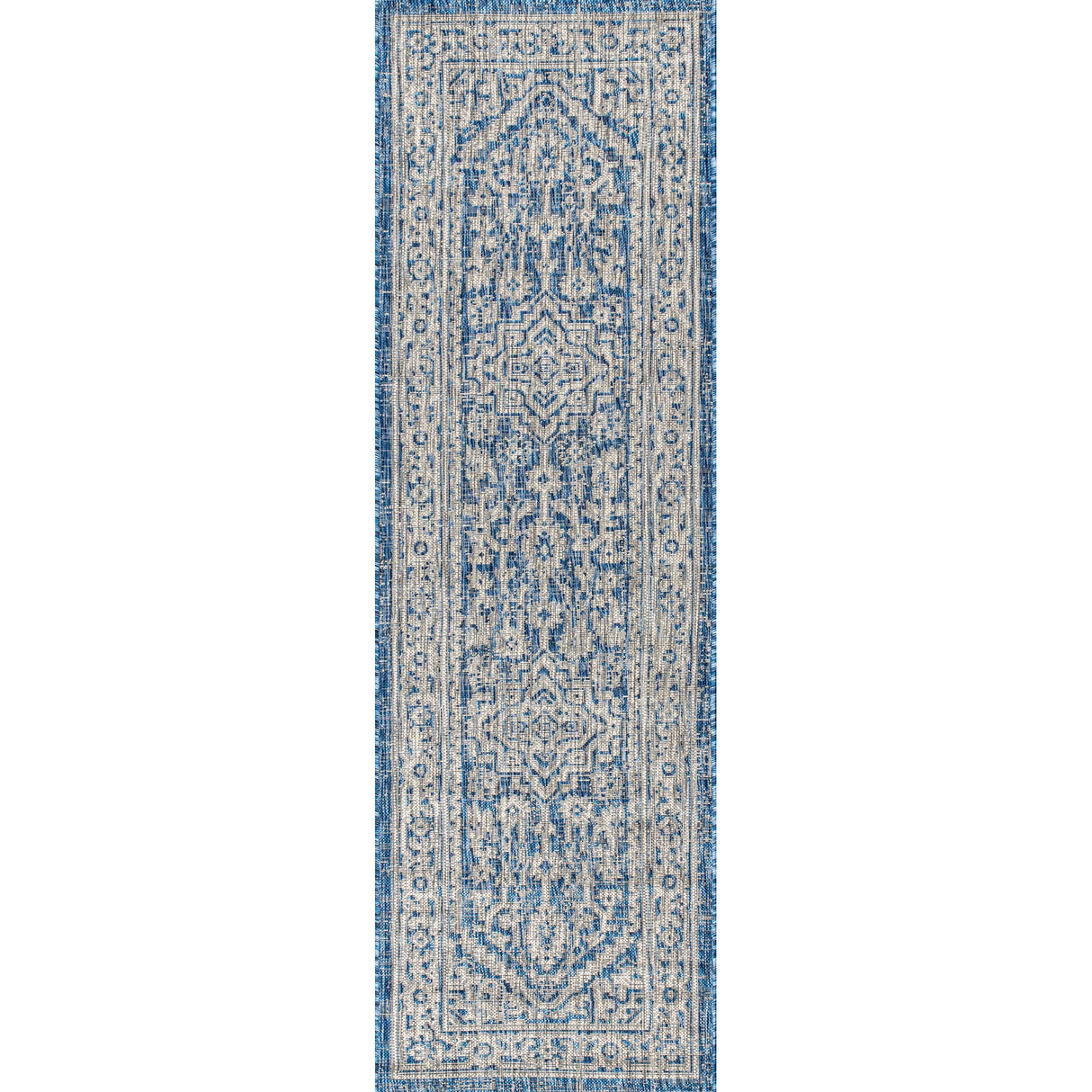 Sinjuri Medallion Textured Weave Indoor/Outdoor Runner Rug
