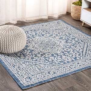 Sinjuri Medallion Textured Indoor/Outdoor Square Area Rug