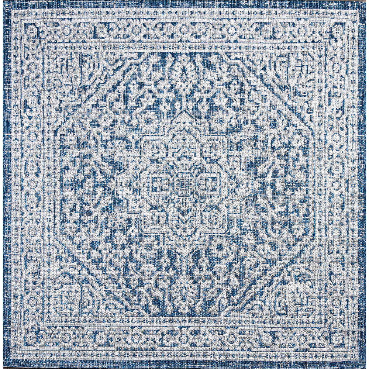Sinjuri Medallion Textured Indoor/Outdoor Square Area Rug