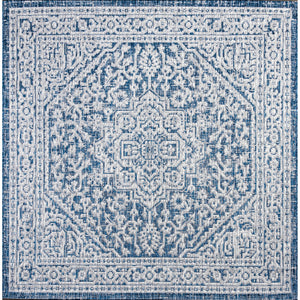 Sinjuri Medallion Textured Indoor/Outdoor Square Area Rug