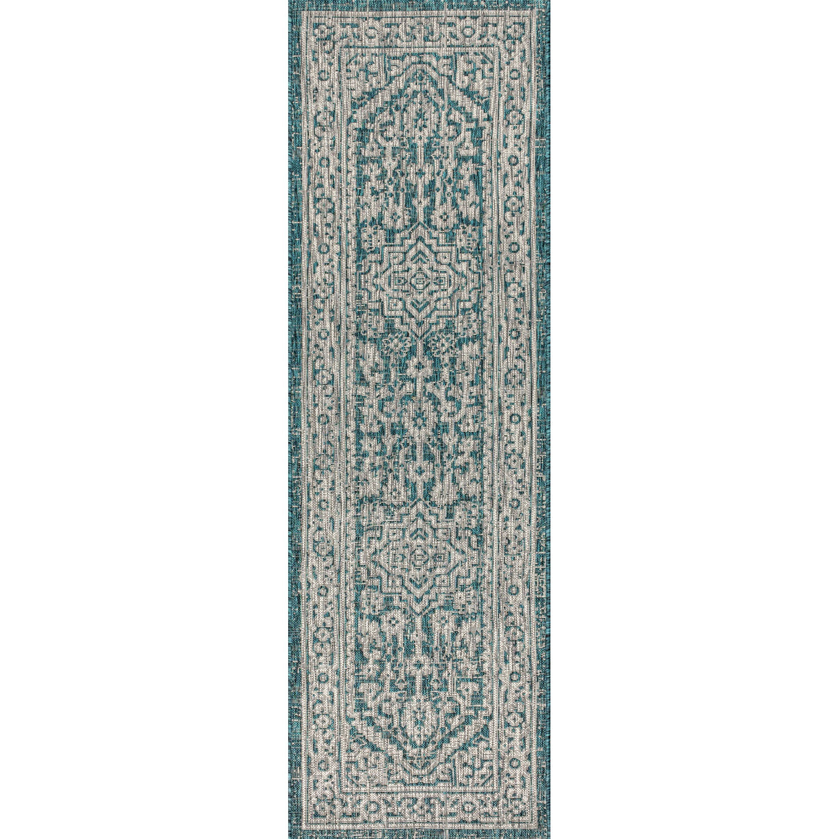 Sinjuri Medallion Textured Weave Indoor/Outdoor Runner Rug