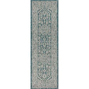 Sinjuri Medallion Textured Weave Indoor/Outdoor Runner Rug